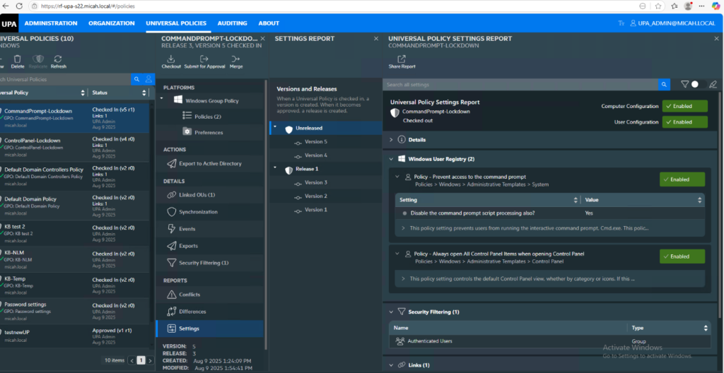 UPA browser-based interface